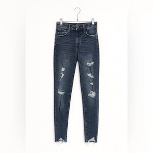 Abercrombie & Fitch High Rise Dark Blue Distressed Skinny Jeans